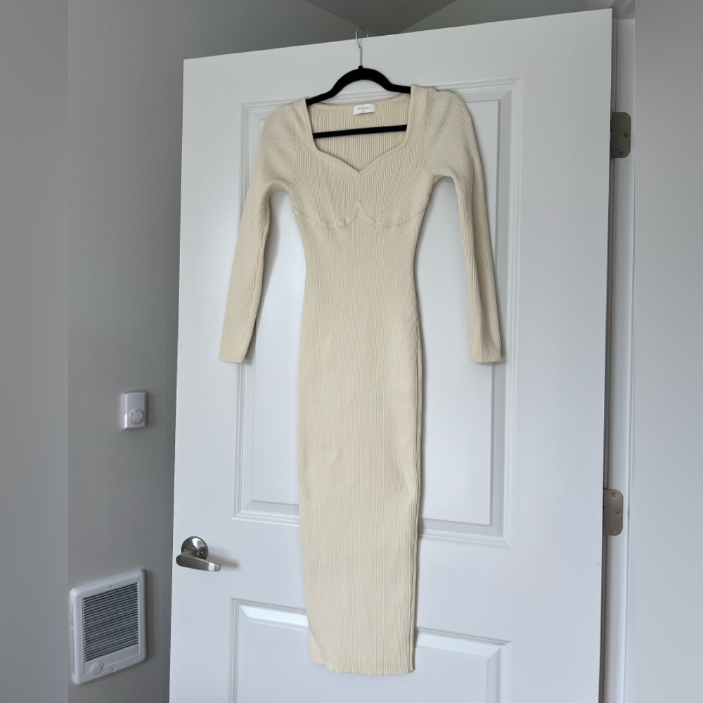 Meshki Cream Long Sleeve Knit Dress